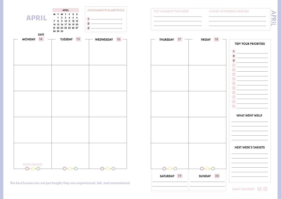 Blush Tide - Student Teacher Planner